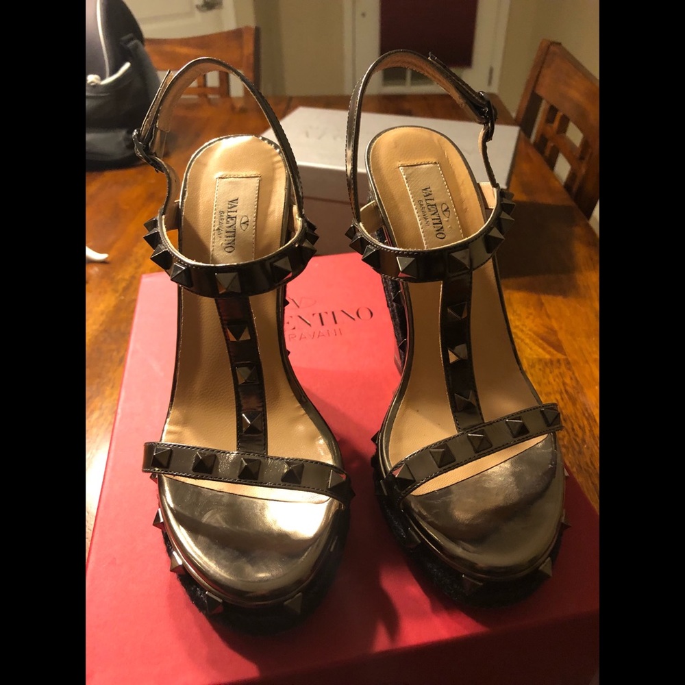 Gunmetal Valentino Rock-stud Wedges